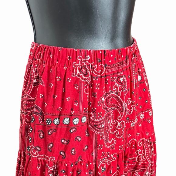 VTG 80s 90s WESTERN RED BANDANNA NOVELTY PRINT SKIRT BOHO COWGIRL FESTIVAL SZ M - Picture 2 of 3